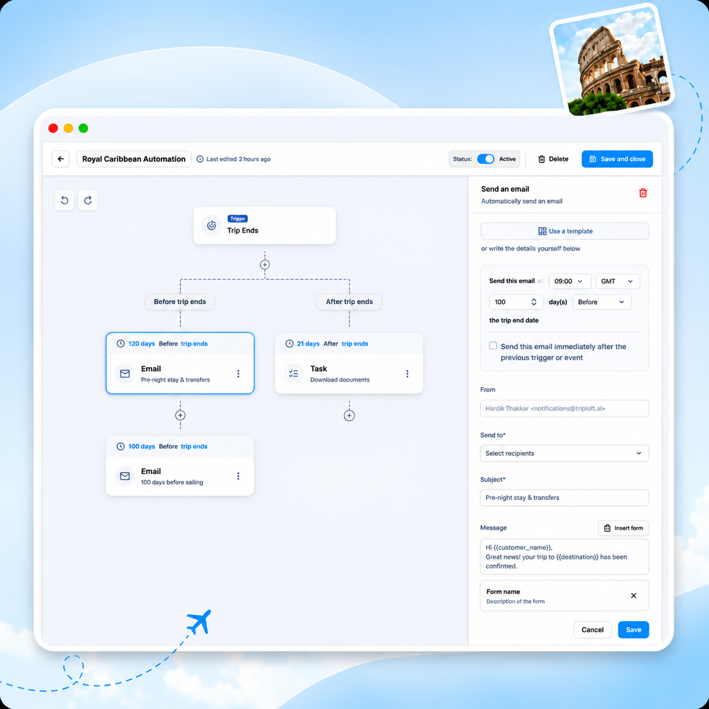 A multi-step workflow in the TripLoft builder