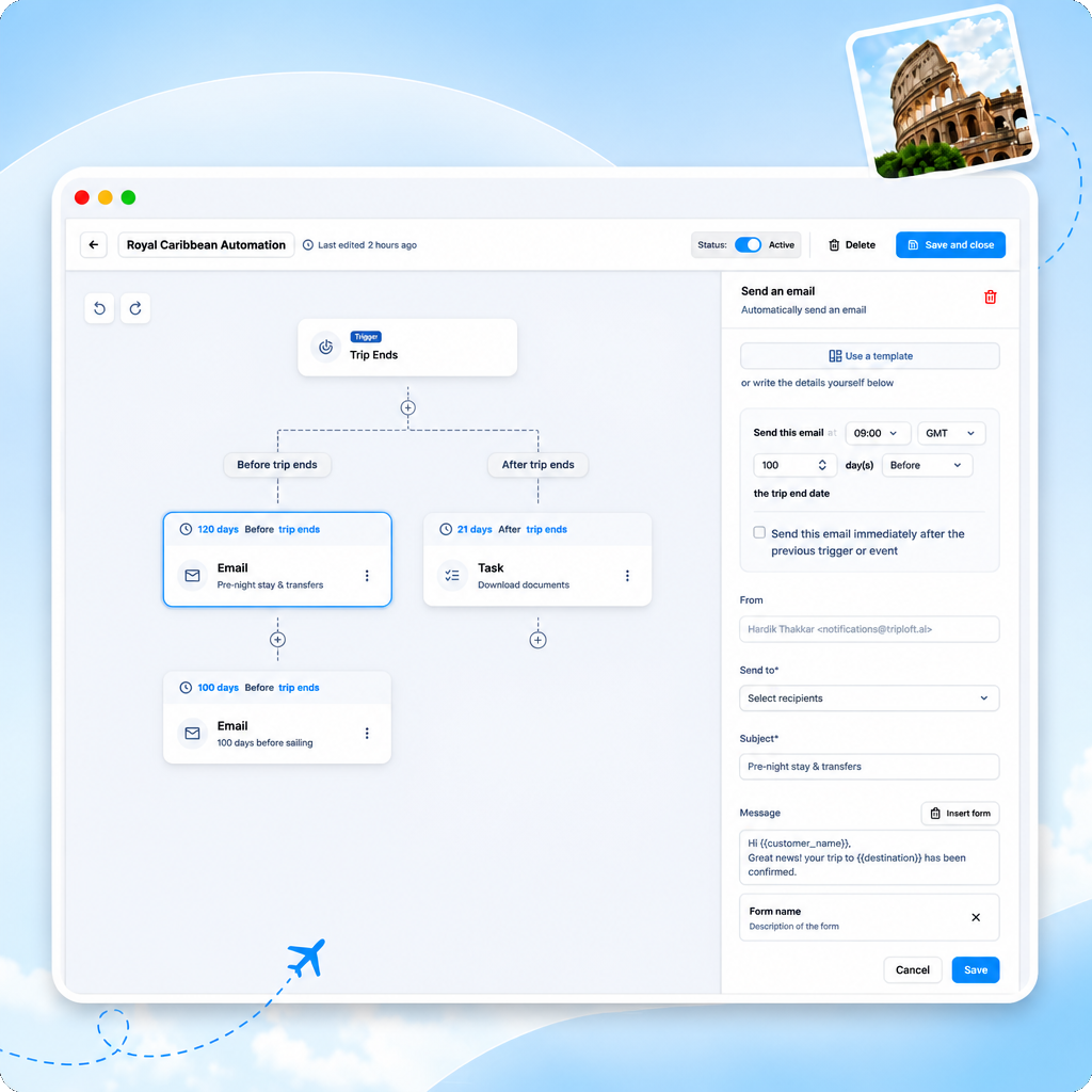 A multi-step workflow in the TripLoft builder