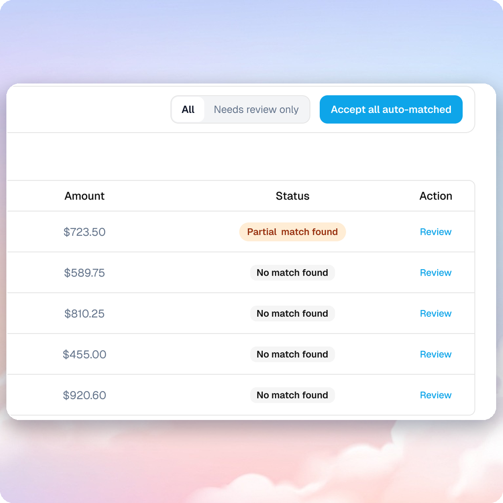 A supplier statement being matched to bookings by AI in TripLoft