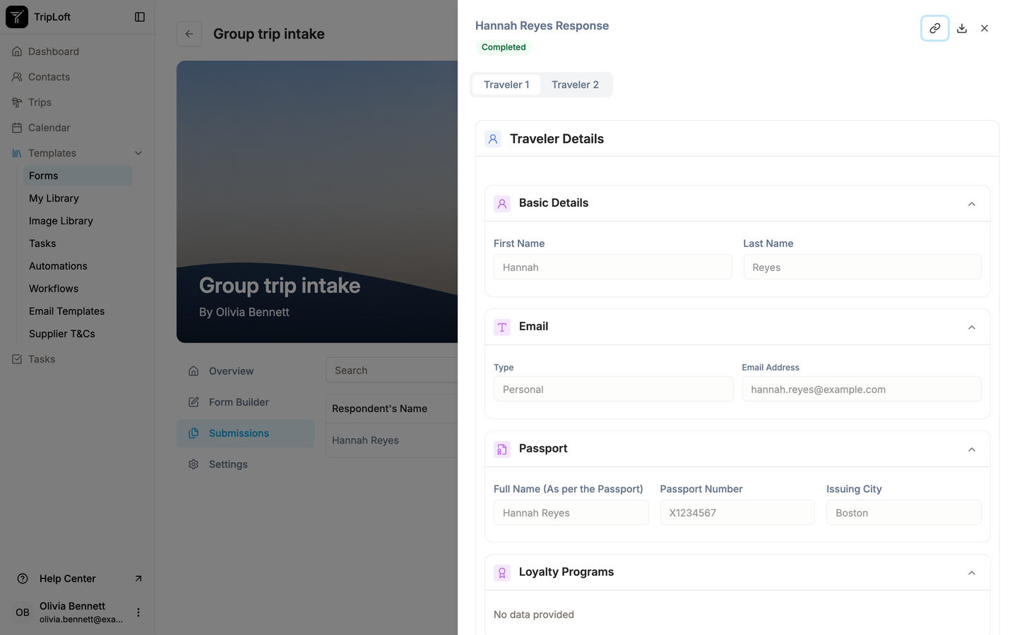 TripLoft form settings that auto-create the client and trip on submission