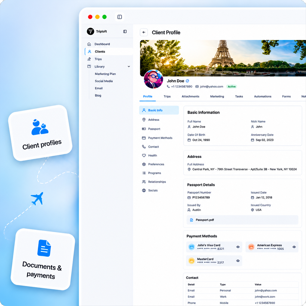 A complete TripLoft client profile