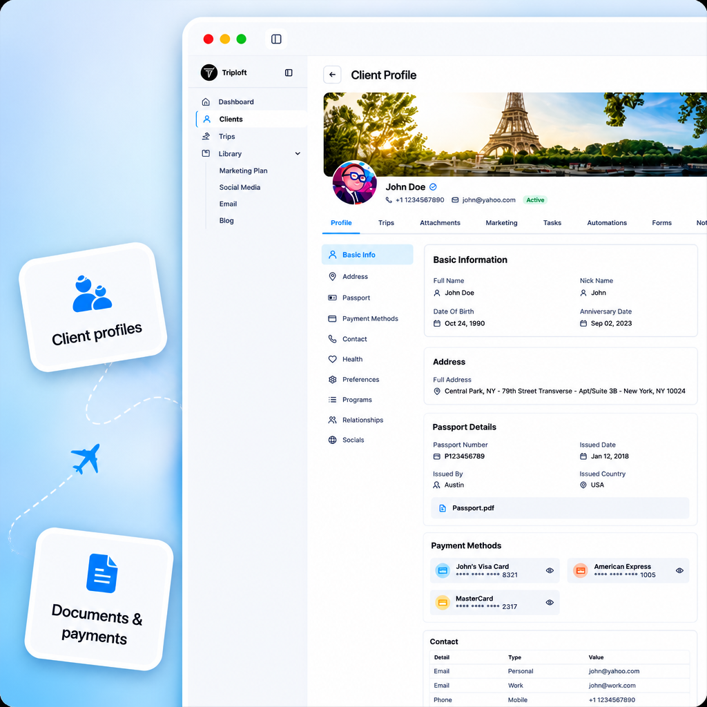 A complete TripLoft client profile