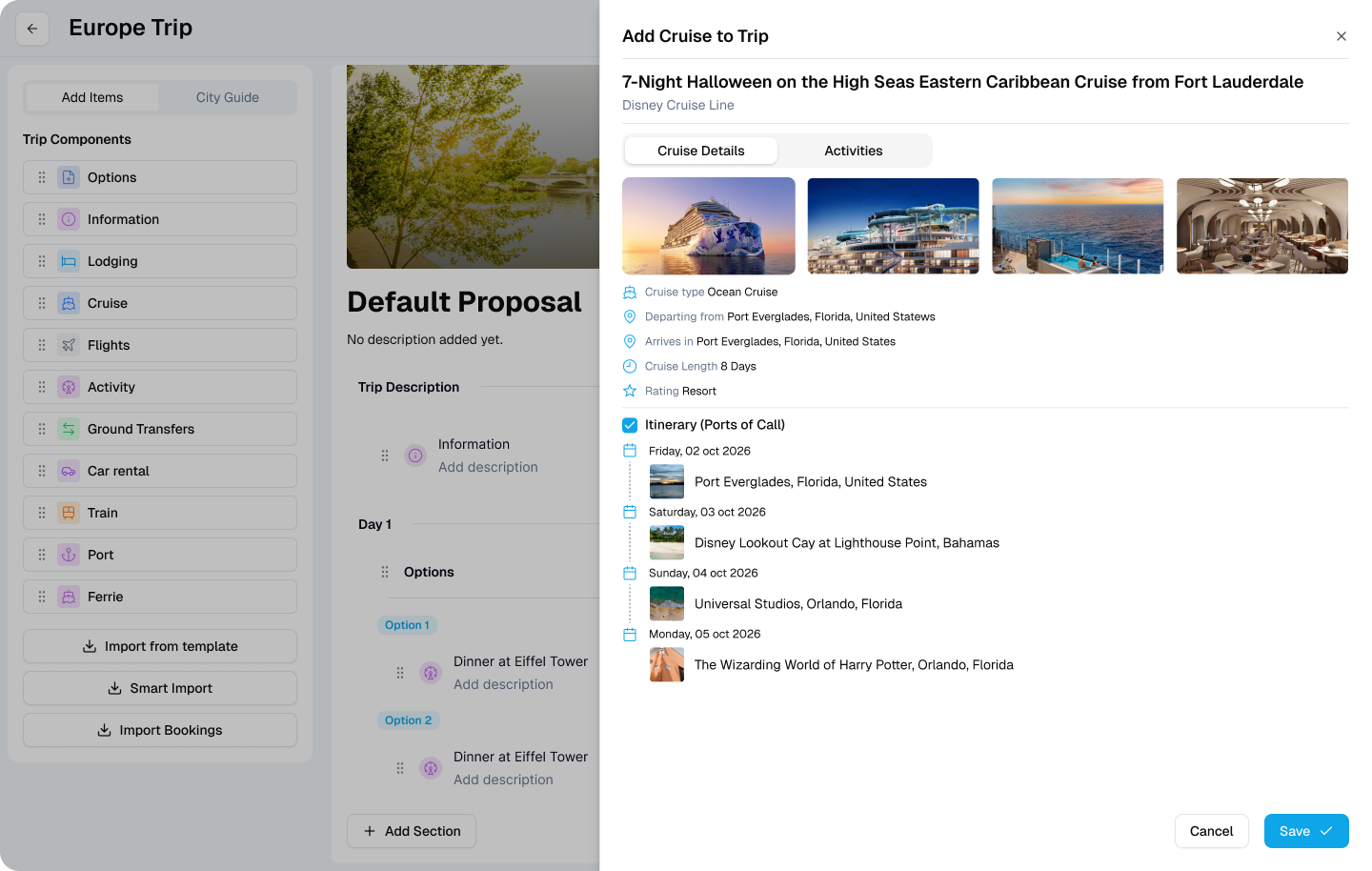 Building a cruise proposal in TripLoft