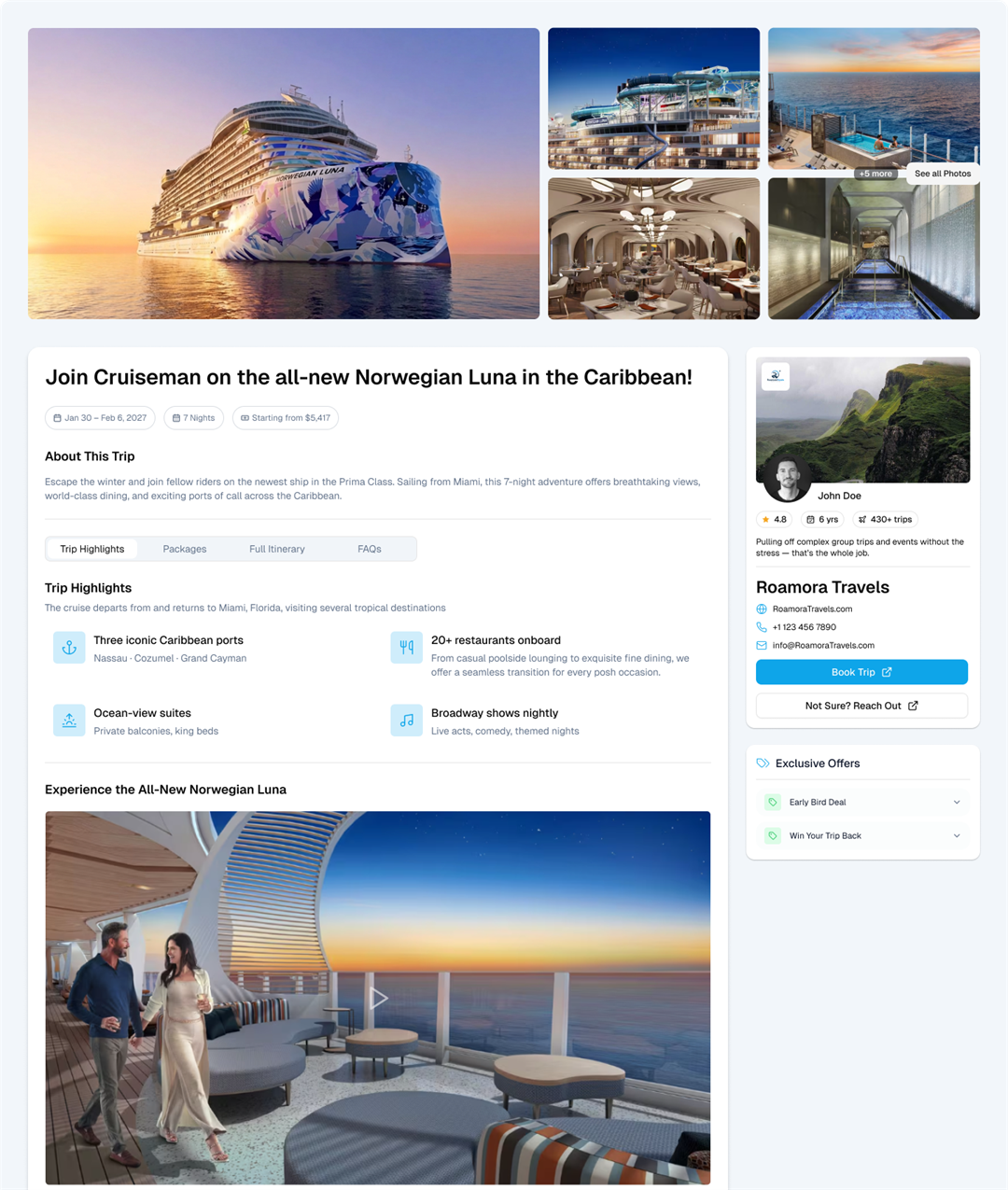 A group travel landing page built in TripLoft