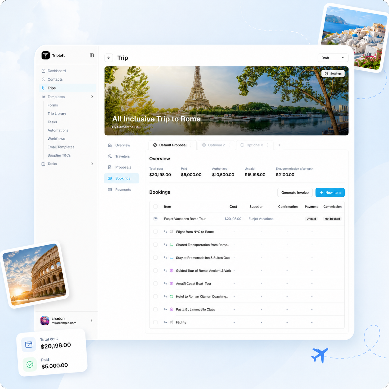 Client proposal with bookings and invoicing