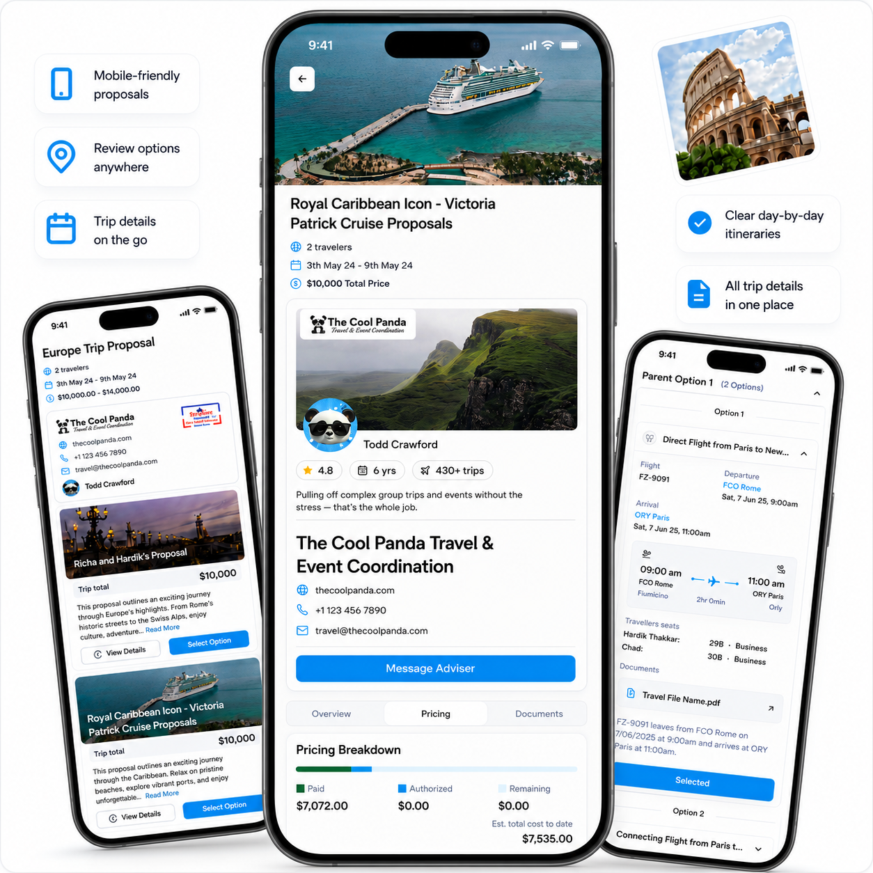 TripLoft mobile proposals and itineraries