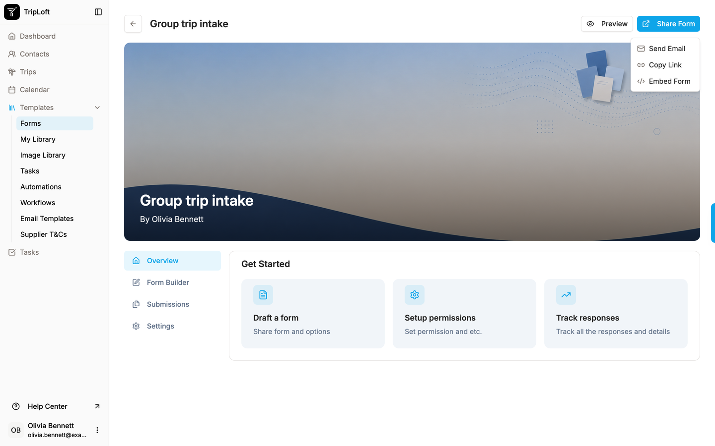 Sharing a TripLoft form as a link or an embed