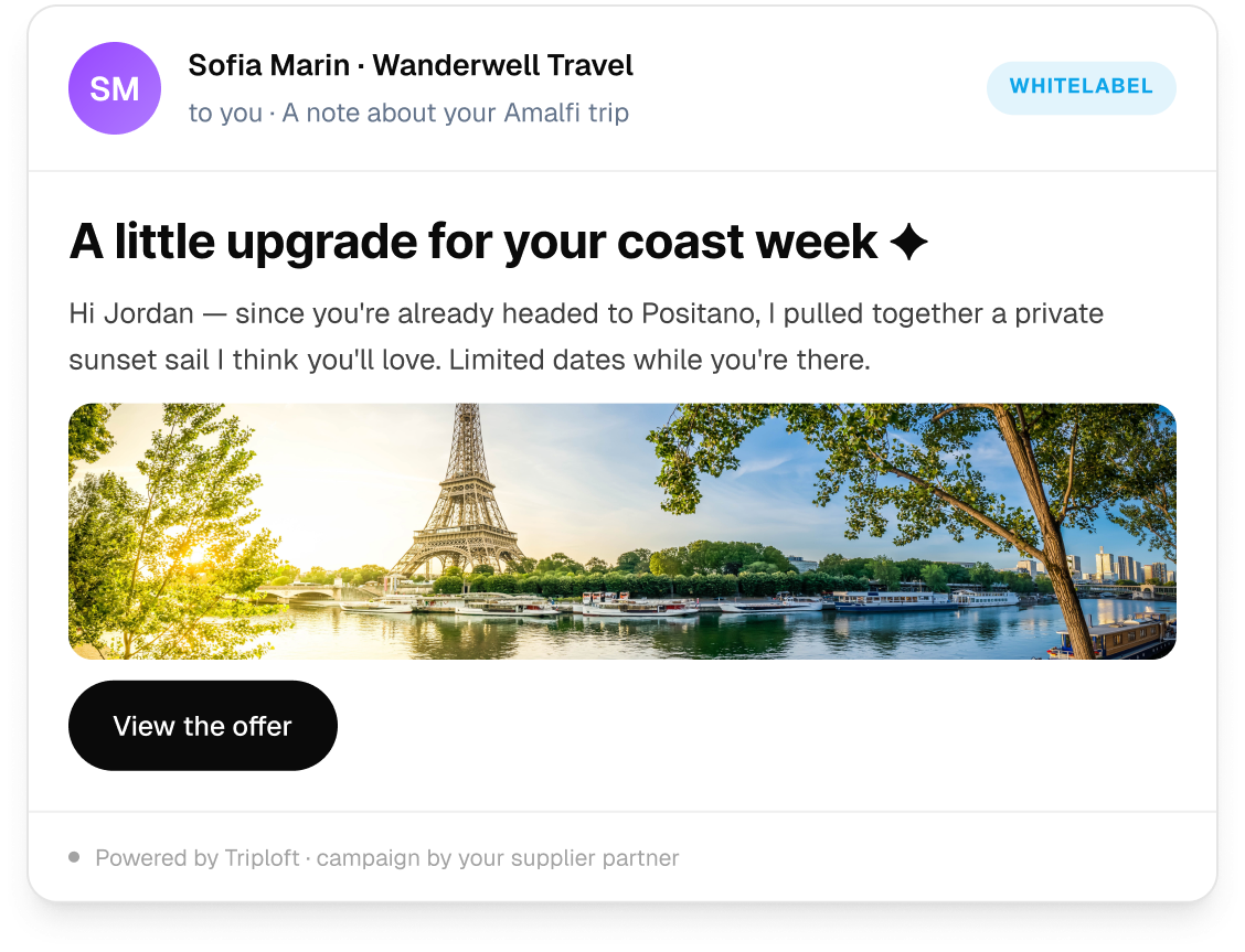 A white-label campaign email shown as sent by the advisor