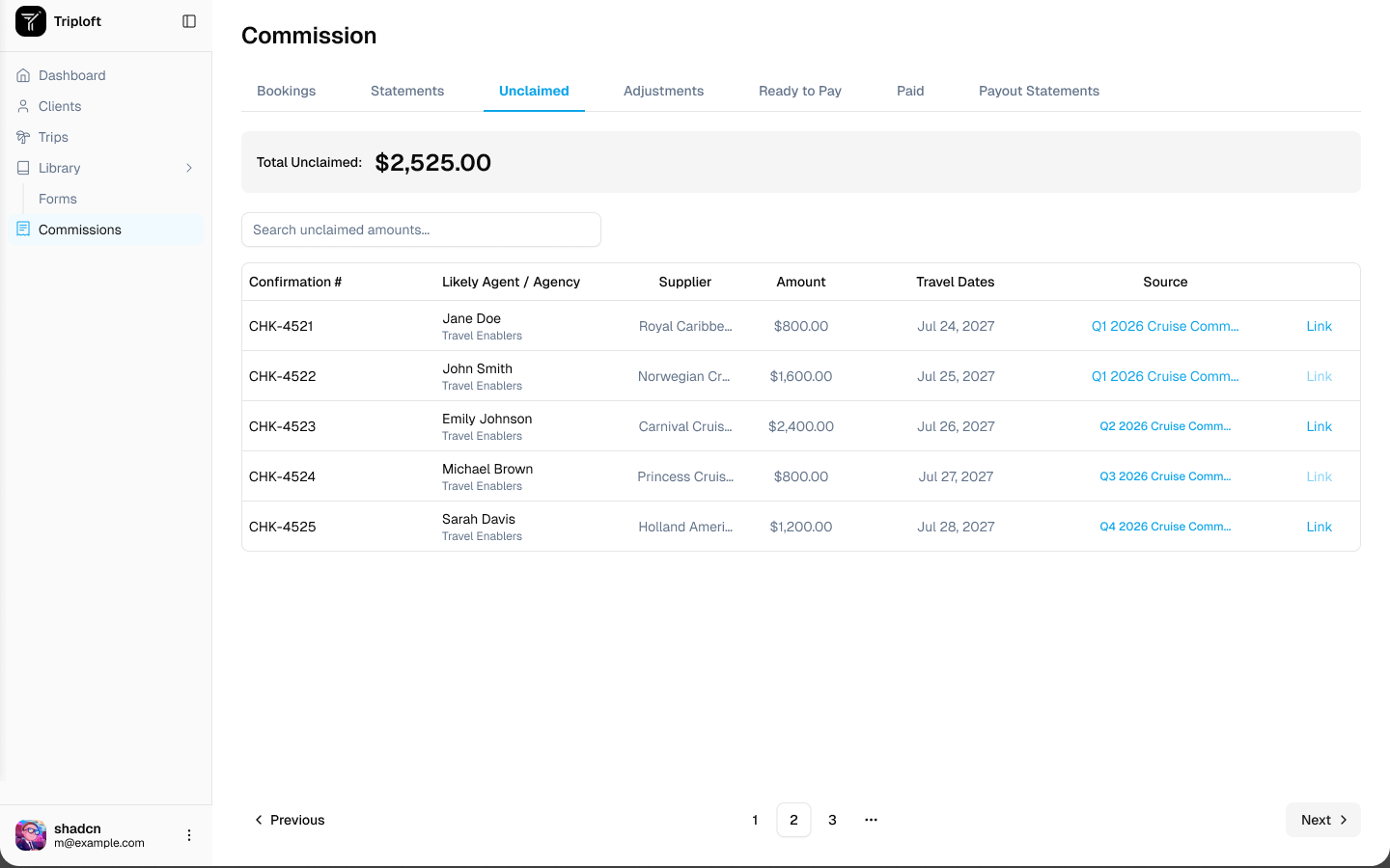 Unmatched supplier payments waiting to be linked in TripLoft